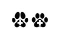 Veterinarian logo dog cat paw print with medical cross Royalty Free Stock Photo
