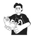 Veterinarian male middle eastern black and white 2D cartoon character