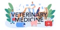 Veterinarian medicine typographic header. Veterinary doctor checking