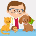 Veterinarian doctor and pets. Vector illustration Royalty Free Stock Photo