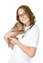 Veterinarian with puppy sharpei dog. Royalty Free Stock Photo