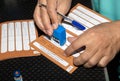 A veterinarian signing vaaccination records