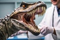 A veterinarian treats a dragon. Veterinary clinic advertising