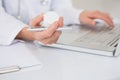 Veterinarian typing on keyboard the prescriptions Royalty Free Stock Photo