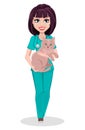 Veterinarian woman. Cute cartoon character Royalty Free Stock Photo