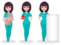 Veterinarian woman, set of three poses