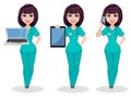 Veterinarian woman, set of three poses