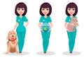 Veterinarian woman, set of three poses Royalty Free Stock Photo