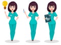 Veterinarian woman, set of three poses