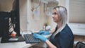 The veterinarian at work is typing on the keyboard at the computer. Royalty Free Stock Photo