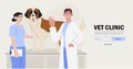 Veterinarians doctor and a nurse examining dog. Vet clinic, veterinary office or hospital.