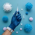 Veterinarians hand holds vaccine syringe against new dangerous virus