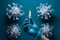 Veterinarians hand holds vaccine syringe against new dangerous virus