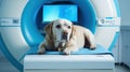 Veterinary and animal care. Doctor preparing dog to have lumbar spine MRI. Royalty Free Stock Photo