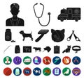 Veterinary clinic black,flat icons in set collection for design. Treatment of a pet vector symbol stock web illustration Royalty Free Stock Photo