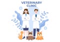 Veterinary Clinic Doctor Examining, Vaccination and Health care for Pets Like Dogs or Cats in Flat Cartoon Background Illustration