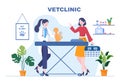 Veterinary Clinic Doctor Examining, Vaccination and Health care for Pets Like Dogs or Cats in Flat Cartoon Background Illustration