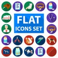 Veterinary clinic flat icons in set collection for design. Treatment of a pet vector symbol stock web illustration. Royalty Free Stock Photo