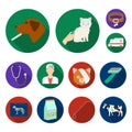 Veterinary clinic flat icons in set collection for design. Treatment of a pet vector symbol stock web illustration. Royalty Free Stock Photo