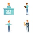 Veterinary clinic icons set cartoon vector. Medical staff and client with pet Royalty Free Stock Photo