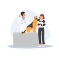 Veterinary concept. owners visiting veterinarian in vet clinic. people and pets in vet clinic. Flat vector cartoon illustration