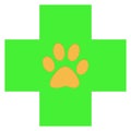 Veterinary cross with paw - treatment and care of animals sign symbol icon