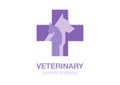 Veterinary cross and pets on white background