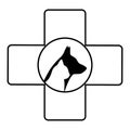 Veterinary emblem dog and cat silhouette with medical cross