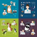 Veterinary flat set with cat and dog hospital medicine clinic isolated on background. Royalty Free Stock Photo