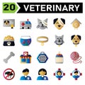 Veterinary icon set include certificate, vaccine, animal, pet, dog , ambulance, car, rescue, pet, animal rescue, bandage, cat, pet