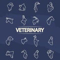 Veterinary icons - line animal heads icons