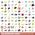 100 veterinary icons set, flat style Royalty Free Stock Photo