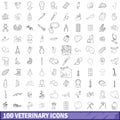 100 veterinary icons set, outline style Royalty Free Stock Photo