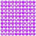 100 veterinary icons set purple