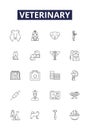 Veterinary line vector icons and signs. Animals, Veterinary, Care, Pet, Medicine, Animal, Surgery, Treatment outline