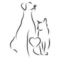 Veterinary logo. Illustration for pet shop. Drawing with pets. Stylized logo with a dog and a cat.