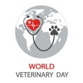 Veterinary logo illustration.Stethoscope with dog heart and paw