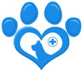 Veterinary Love Paw With Dog Silhouette And Cross Print Logo Flat Design. Royalty Free Stock Photo