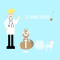 Veterinary medicine clinic hospital cute pet animal health care with doctor,stethoscope,dog,cat,fish,bird,paw and needle Royalty Free Stock Photo