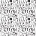 Veterinary people and pets seamless black pattern