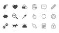 Veterinary, pets icons. Dog paws, syringe signs.