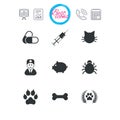 Veterinary, pets icons. Paw, syringe and bone. Royalty Free Stock Photo