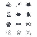 Veterinary, pets icons. Paw, syringe and bone. Royalty Free Stock Photo