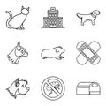 Veterinary surgeon icons set, outline style