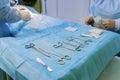 Veterinary surgical instruments lie on the operating table Royalty Free Stock Photo