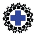 Veterinary symbol blue cross and traces of paws