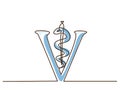 Veterinary symbol - caduceus snake with stick. Continuous one line