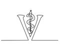 Veterinary symbol - caduceus snake with stick. Continuous one line