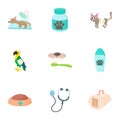 Veterinary things icons set, cartoon style
