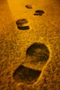 human shoe tracks in the fresh snow